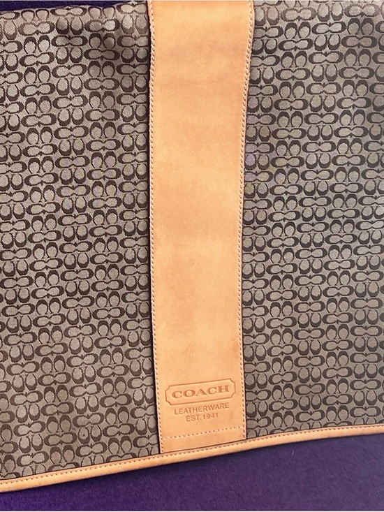 Coach Brown Monogram Messenger Bag with Tan Accents